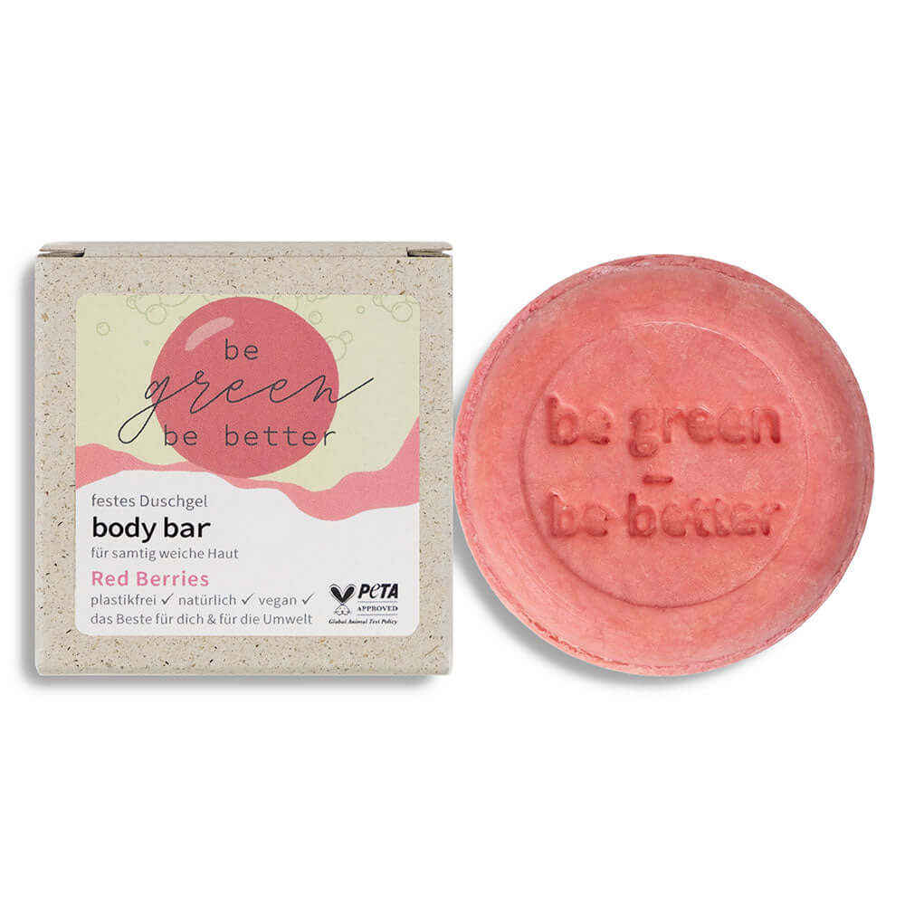 Festes Dusche Body Bar Red Berries mit Graspapierverpackung