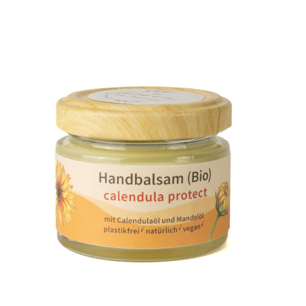 Naturkosmetik Handbalsam "Calendula Protect" (Bio) in Glas mit Metalldeckel