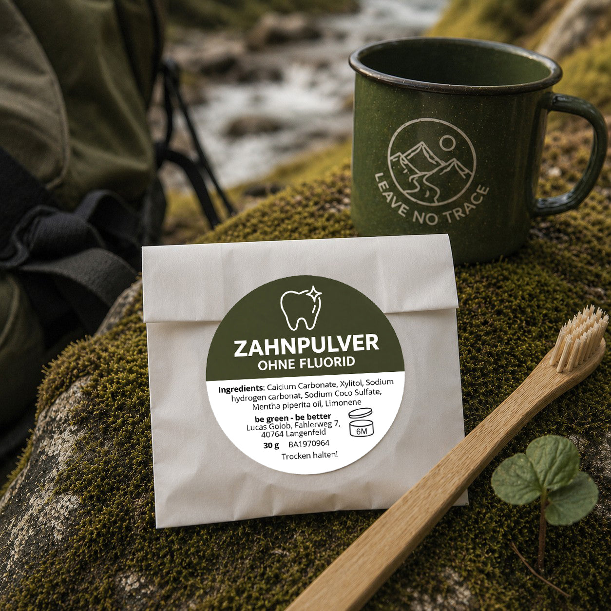 Outdoor Zahnpulver Refill ohne Fluorid für natürliche Zahnpflege beim Camping, Wandern und Reisen