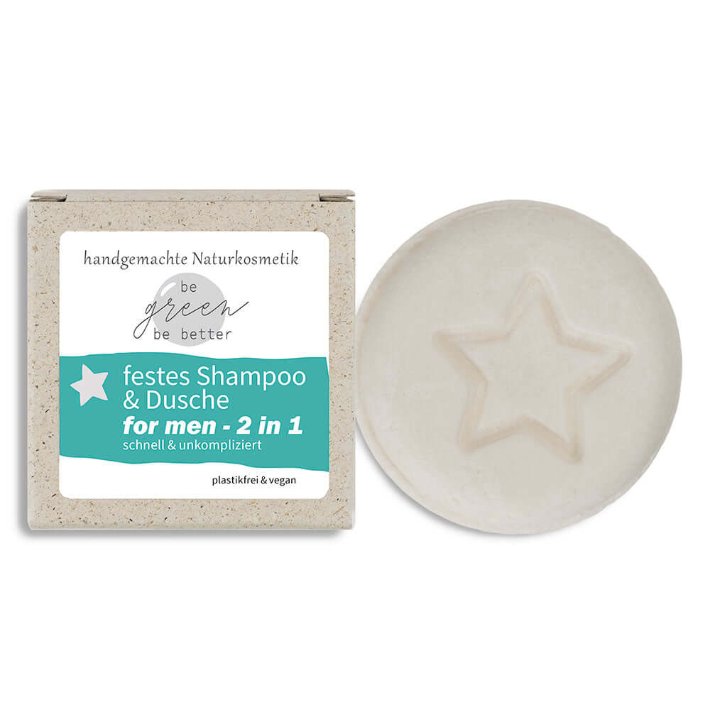 naturkosmetik festes dusche for men 2-in-1 in Graspapier Karton