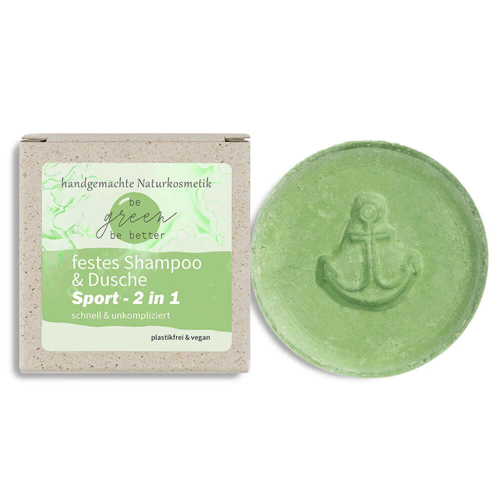 2 in 1 festes Shampoo und Dusche Body Bar Sport in Graspapier Karton