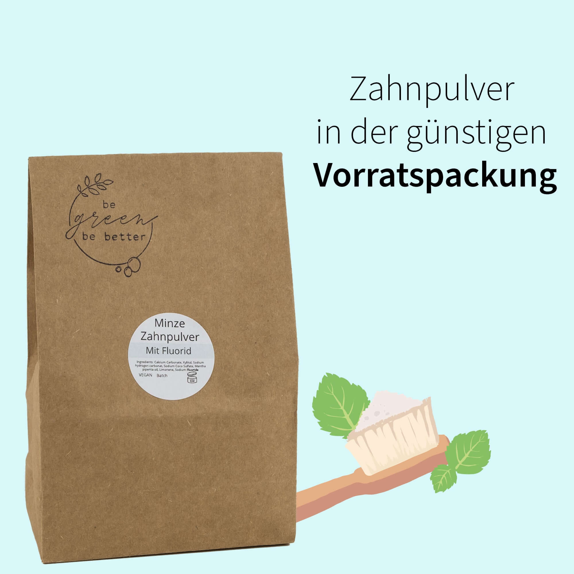 Zahnpulver Minze in Papiertüte als Vorratspackung